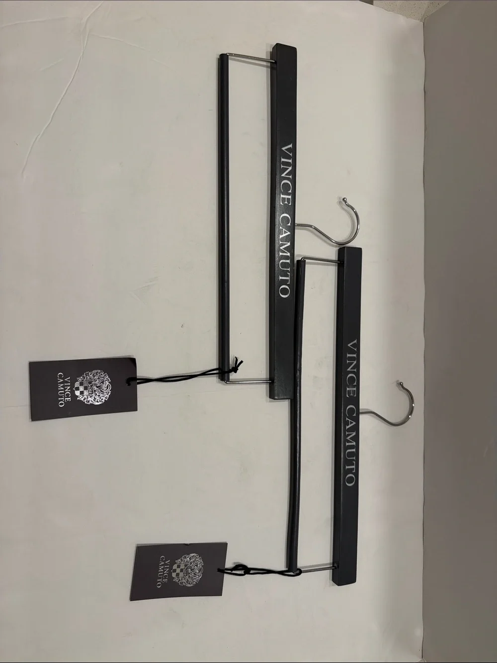 Vince Camuto Black Wooden Pant Hangers with Chrome Hooks